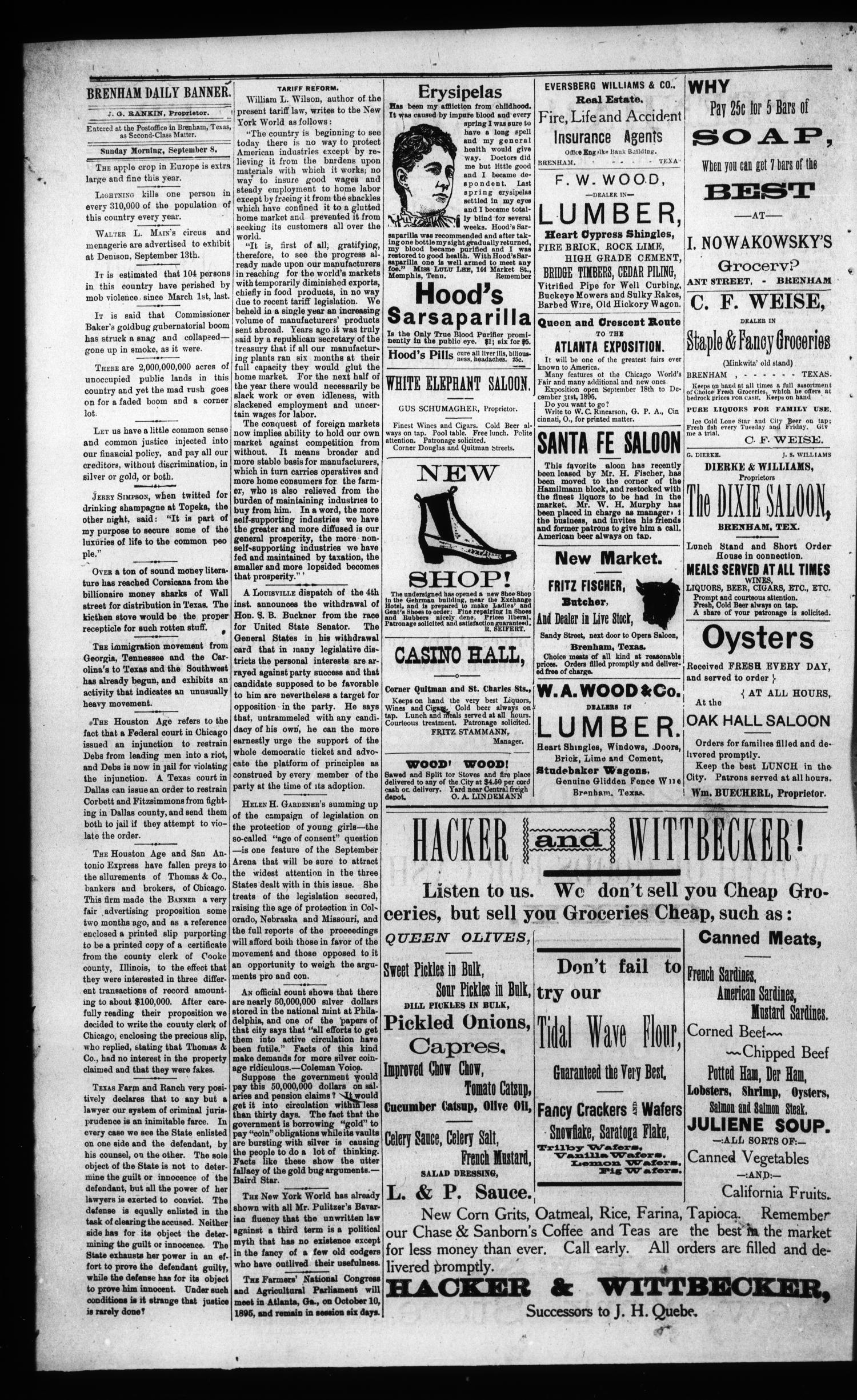 Brenham Daily Banner. (Brenham, Tex.), Vol. 20, No. 215, Ed. 1 Sunday, September 8, 1895
                                                
                                                    [Sequence #]: 2 of 8
                                                