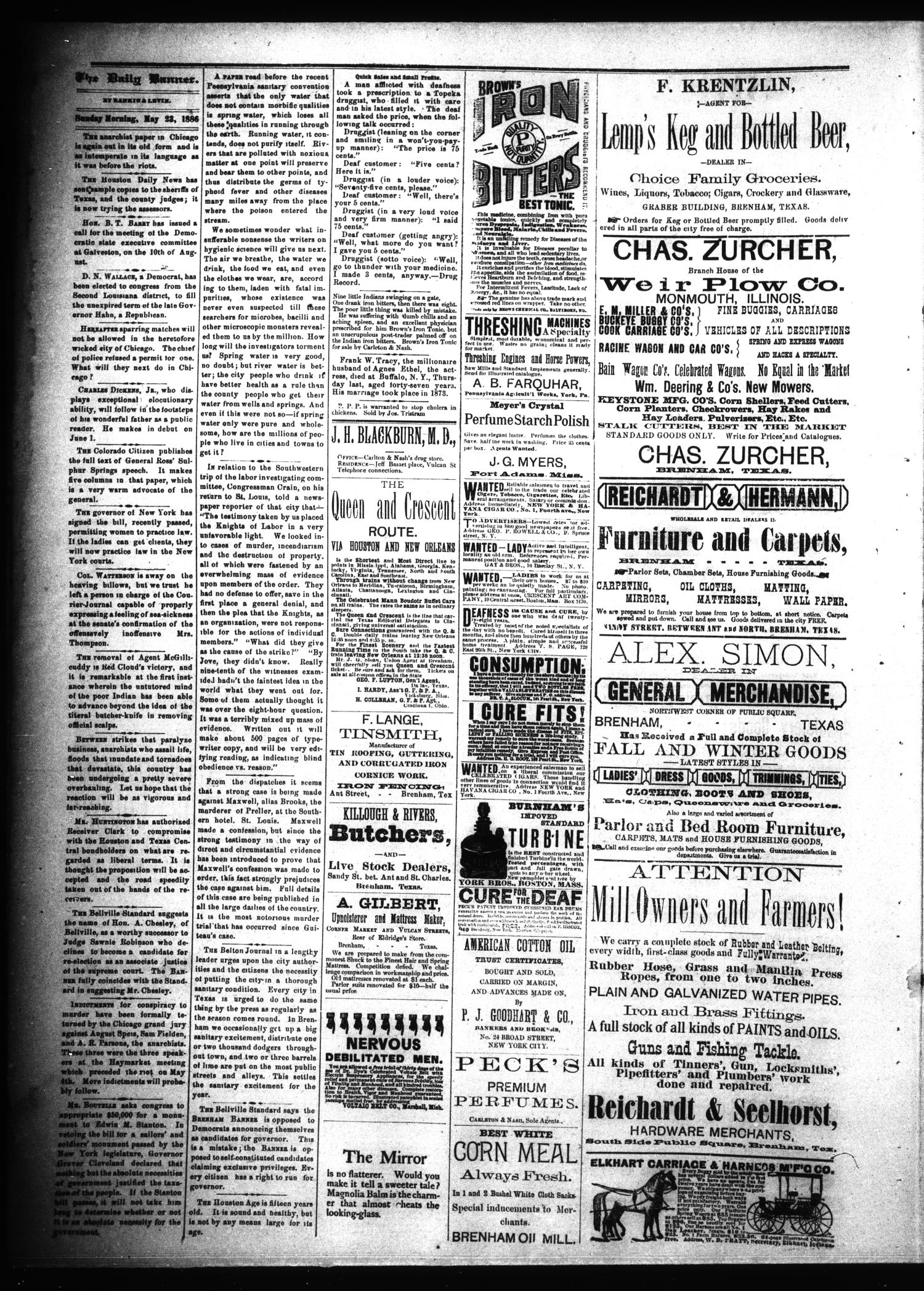 Brenham Daily Banner. (Brenham, Tex.), Vol. 11, No. 122, Ed. 1 Sunday, May 23, 1886
                                                
                                                    [Sequence #]: 2 of 4
                                                