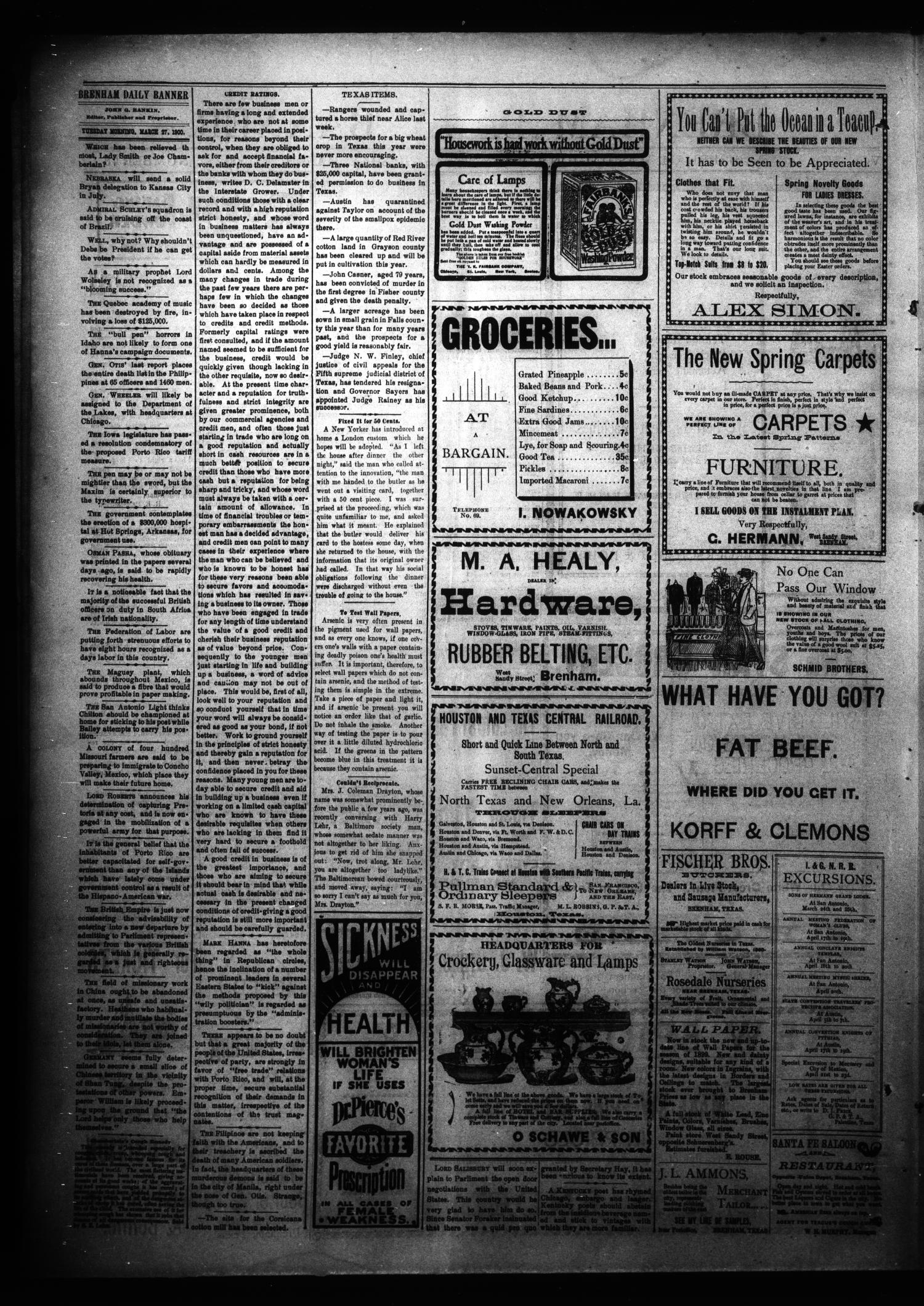 Brenham Daily Banner. (Brenham, Tex.), Vol. 25, No. 73, Ed. 1 Tuesday, March 27, 1900
                                                
                                                    [Sequence #]: 2 of 4
                                                