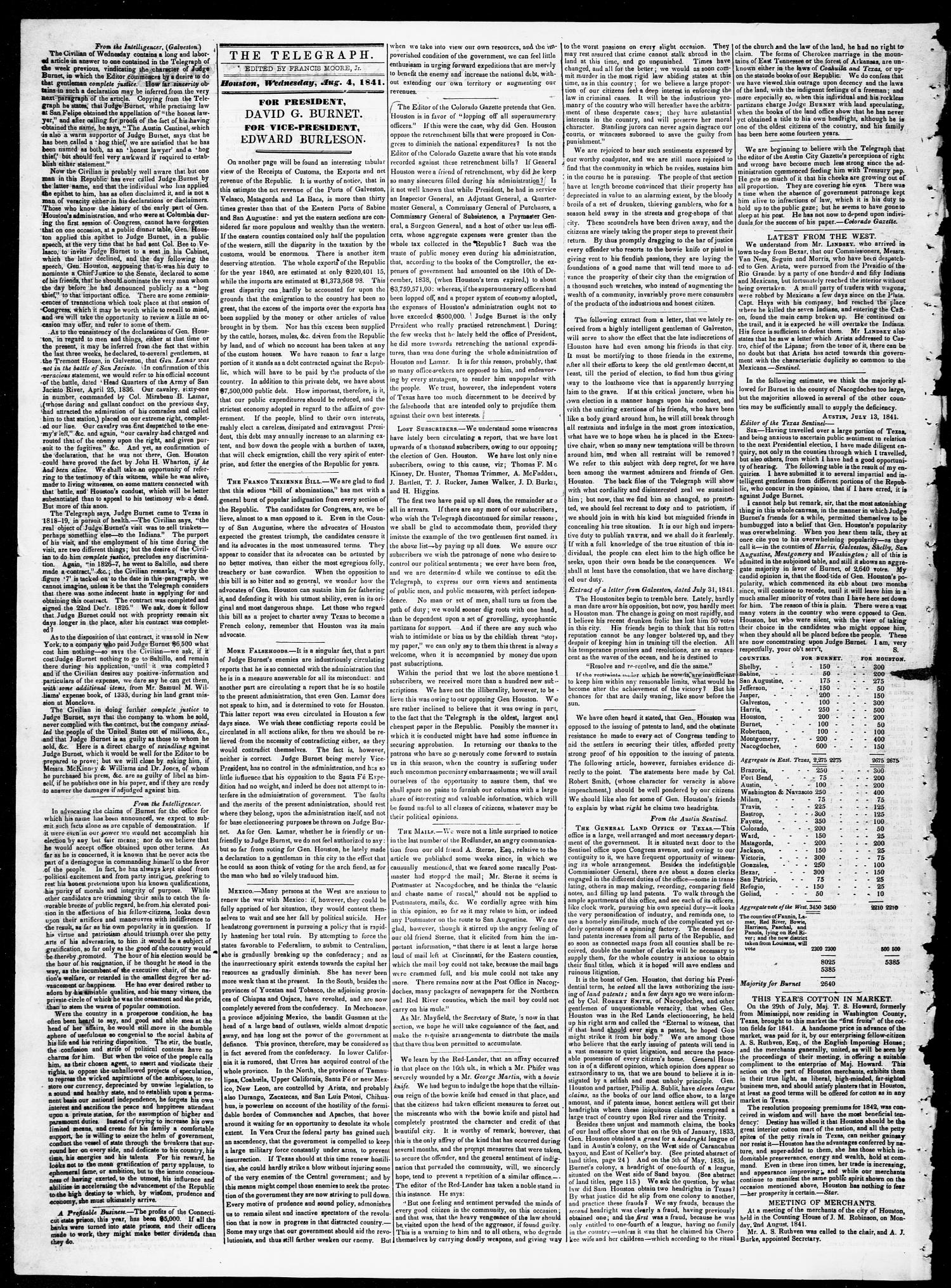 Telegraph and Texas Register (Houston, Tex.), Vol. 6, No. 36, Ed. 1, Wednesday, August 4, 1841
                                                
                                                    [Sequence #]: 2 of 4
                                                