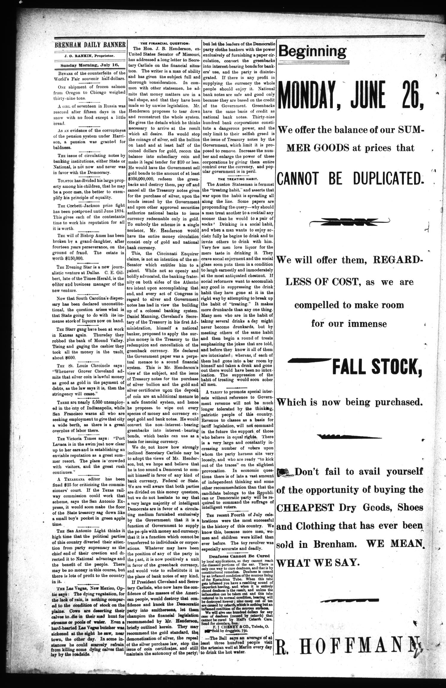 Brenham Daily Banner. (Brenham, Tex.), Vol. 18, No. 179, Ed. 1 Sunday, July 16, 1893
                                                
                                                    [Sequence #]: 4 of 8
                                                