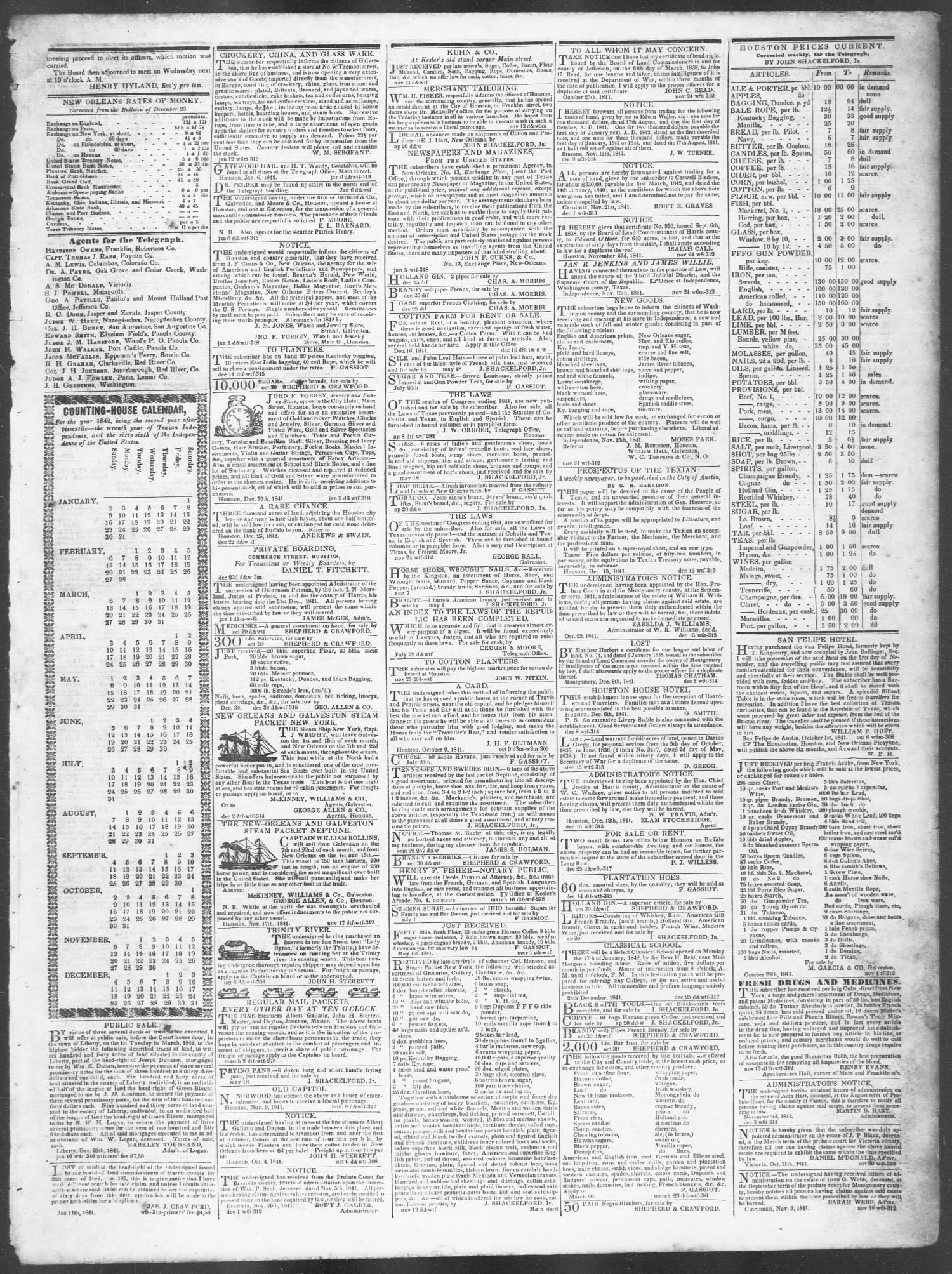 Telegraph and Texas Register (Houston, Tex.), Vol. 7, No. 4, Ed. 1, Wednesday, January 12, 1842
                                                
                                                    [Sequence #]: 3 of 4
                                                