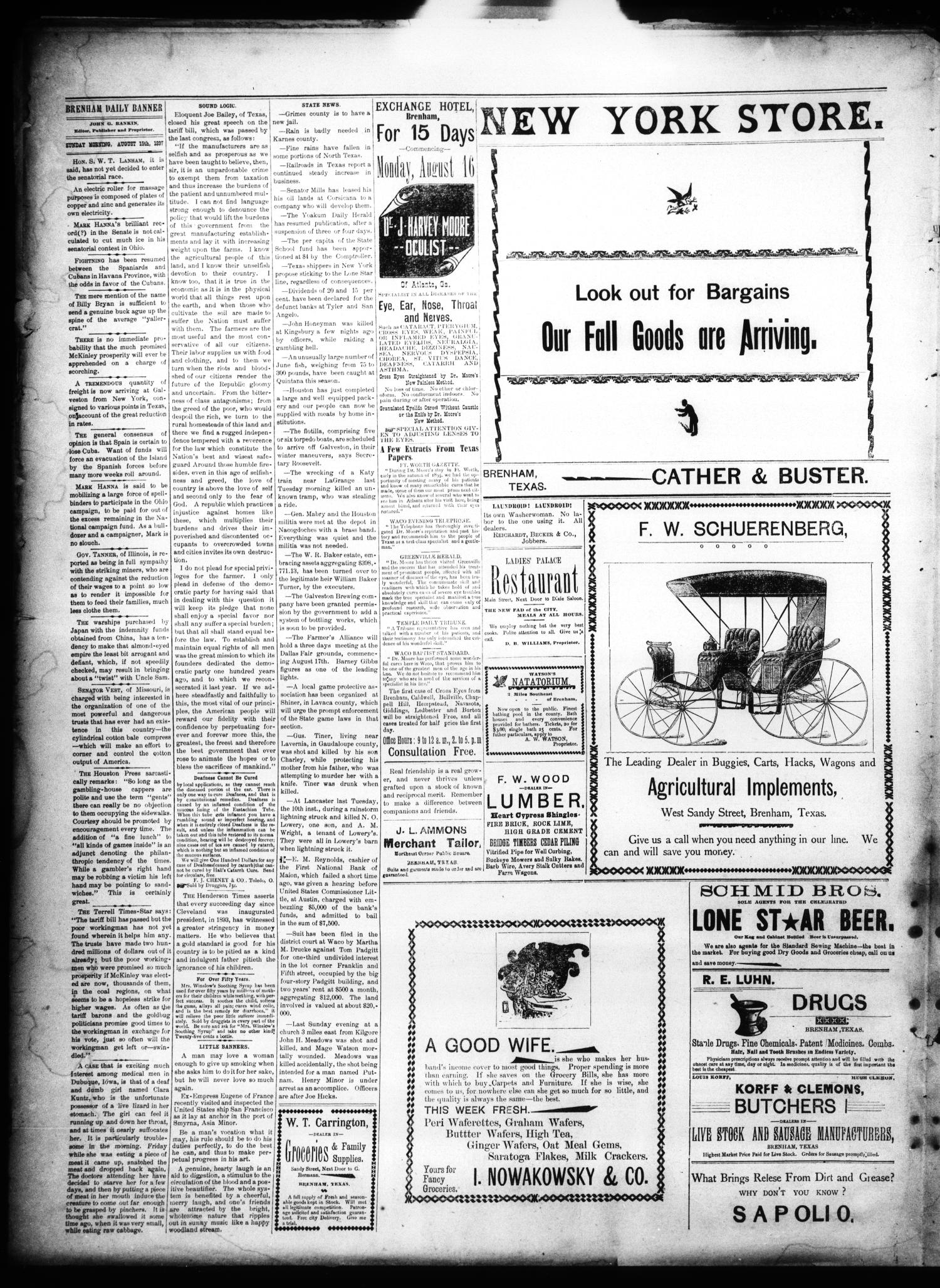 Brenham Daily Banner. (Brenham, Tex.), Vol. 22, No. 200, Ed. 1 Sunday, August 15, 1897
                                                
                                                    [Sequence #]: 2 of 4
                                                