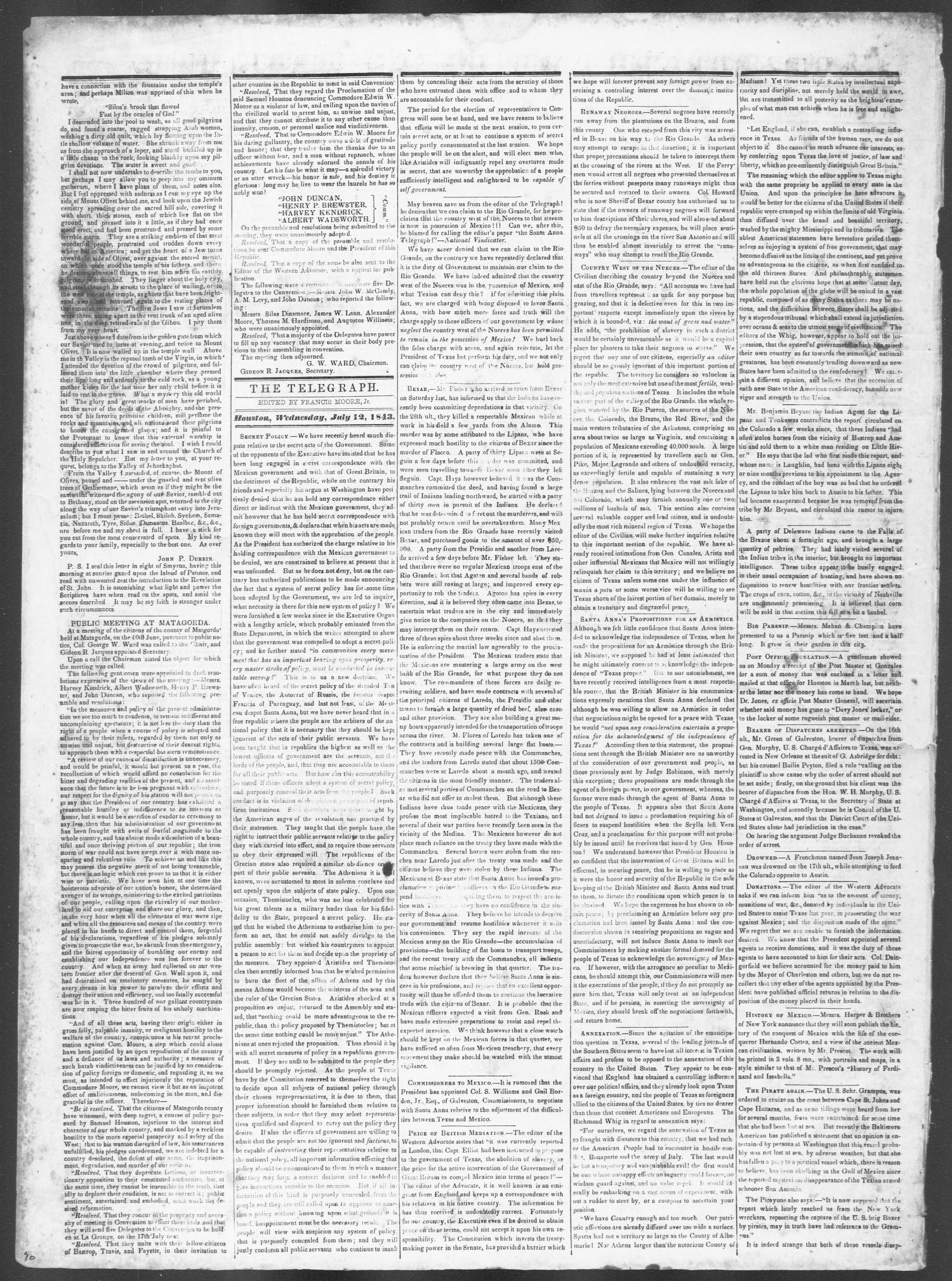 Telegraph and Texas Register (Houston, Tex.), Vol. 8, No. 30, Ed. 1 ...