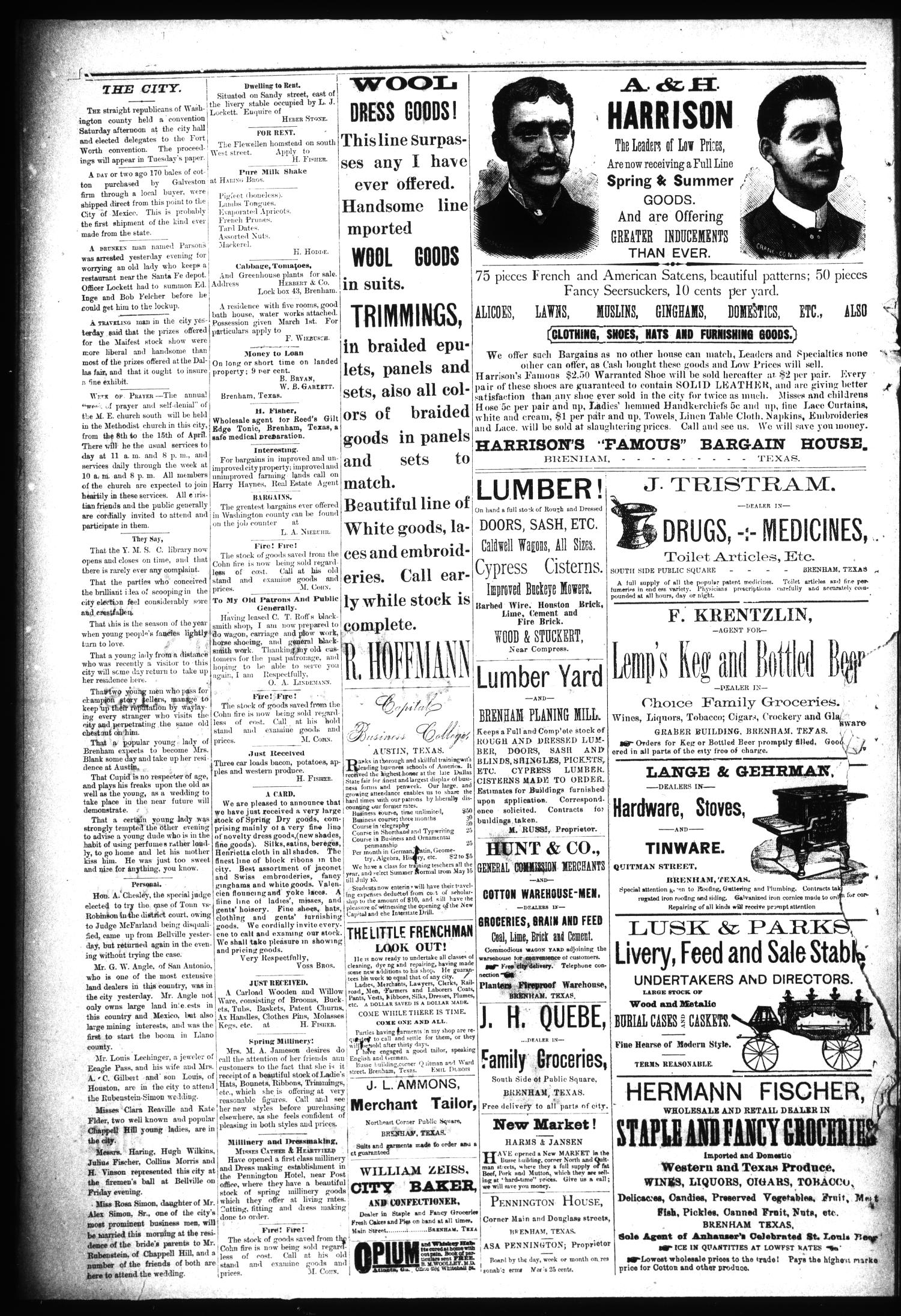 Brenham Daily Banner. (Brenham, Tex.), Vol. 13, No. 81, Ed. 1 Sunday, April 8, 1888
                                                
                                                    [Sequence #]: 4 of 4
                                                