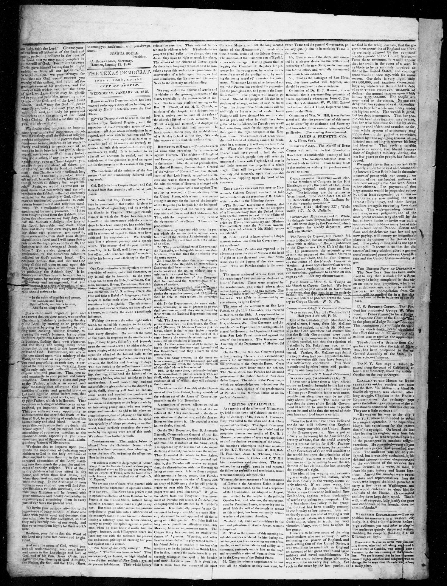 The Texas Democrat (Austin, Tex.), Vol. 1, No. 2, Ed. 1, Wednesday, January 28, 1846
                                                
                                                    [Sequence #]: 2 of 4
                                                