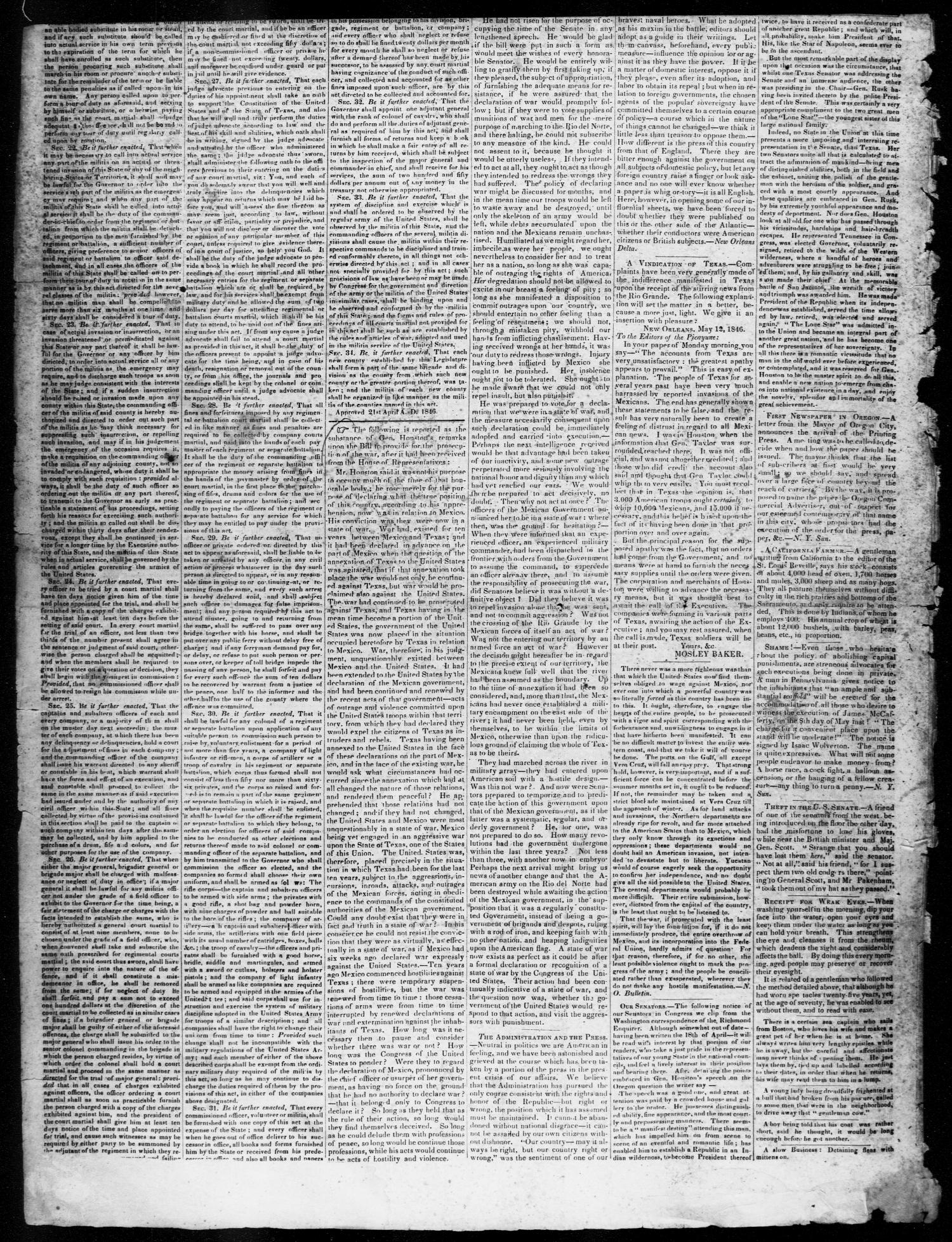 The Texas Democrat (Austin, Tex.), Vol. 1, No. 23, Ed. 1, Wednesday, June 10, 1846
                                                
                                                    [Sequence #]: 2 of 4
                                                