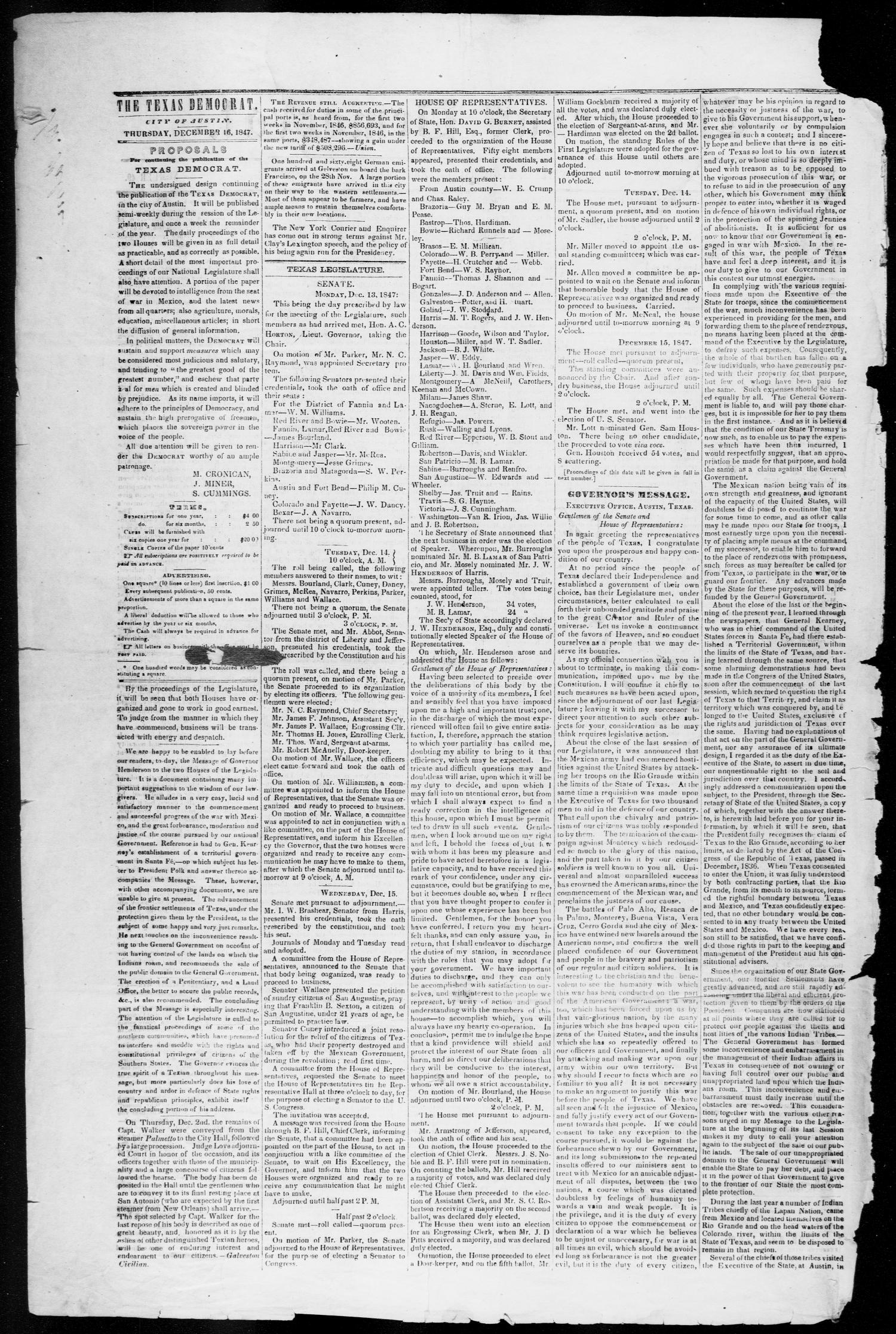 The Texas Democrat (Austin, Tex.), Vol. 2, No. 49, Ed. 1, Wednesday, December 15, 1847
                                                
                                                    [Sequence #]: 2 of 4
                                                