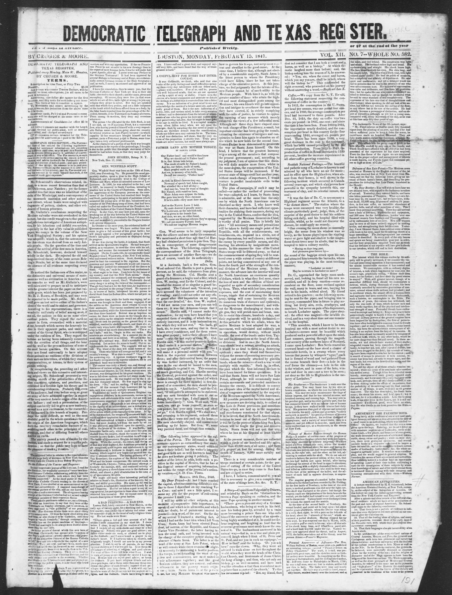 Democratic Telegraph and Texas Register (Houston, Tex.), Vol. 12, No. 7 ...