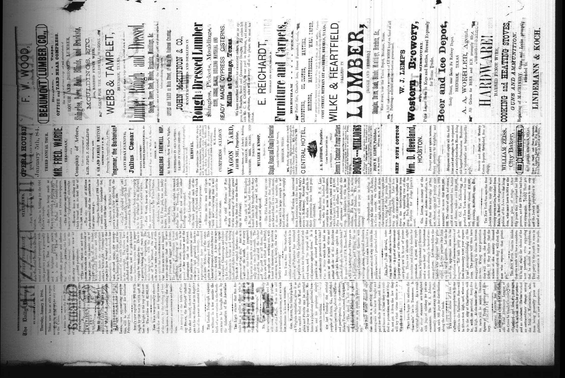 Brenham Daily Banner. (Brenham, Tex.), Vol. 9, No. 3, Ed. 1 Thursday, January 3, 1884
                                                
                                                    [Sequence #]: 2 of 4
                                                