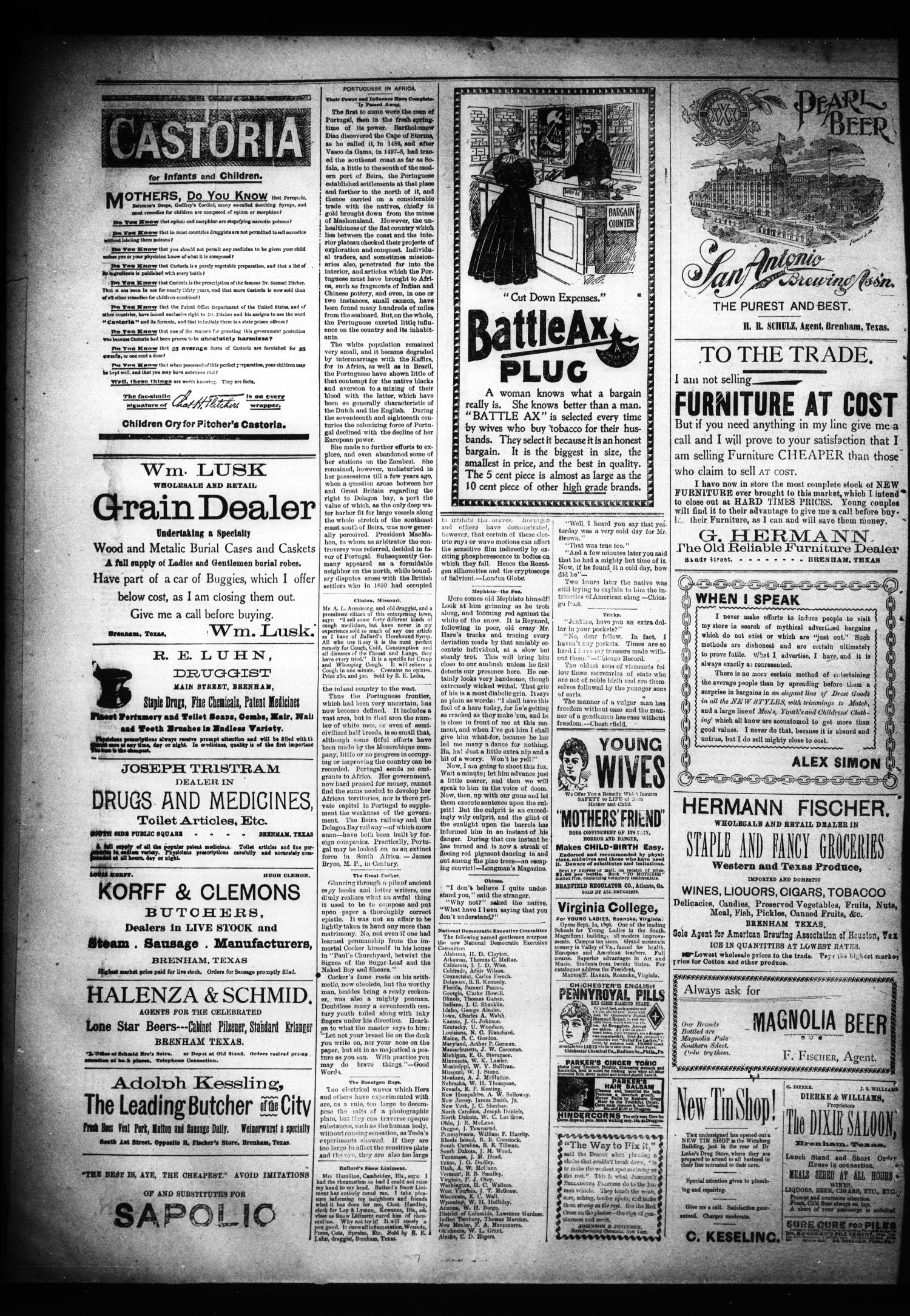 Brenham Daily Banner. (Brenham, Tex.), Vol. 21, No. 177, Ed. 1 Tuesday, July 28, 1896
                                                
                                                    [Sequence #]: 4 of 4
                                                