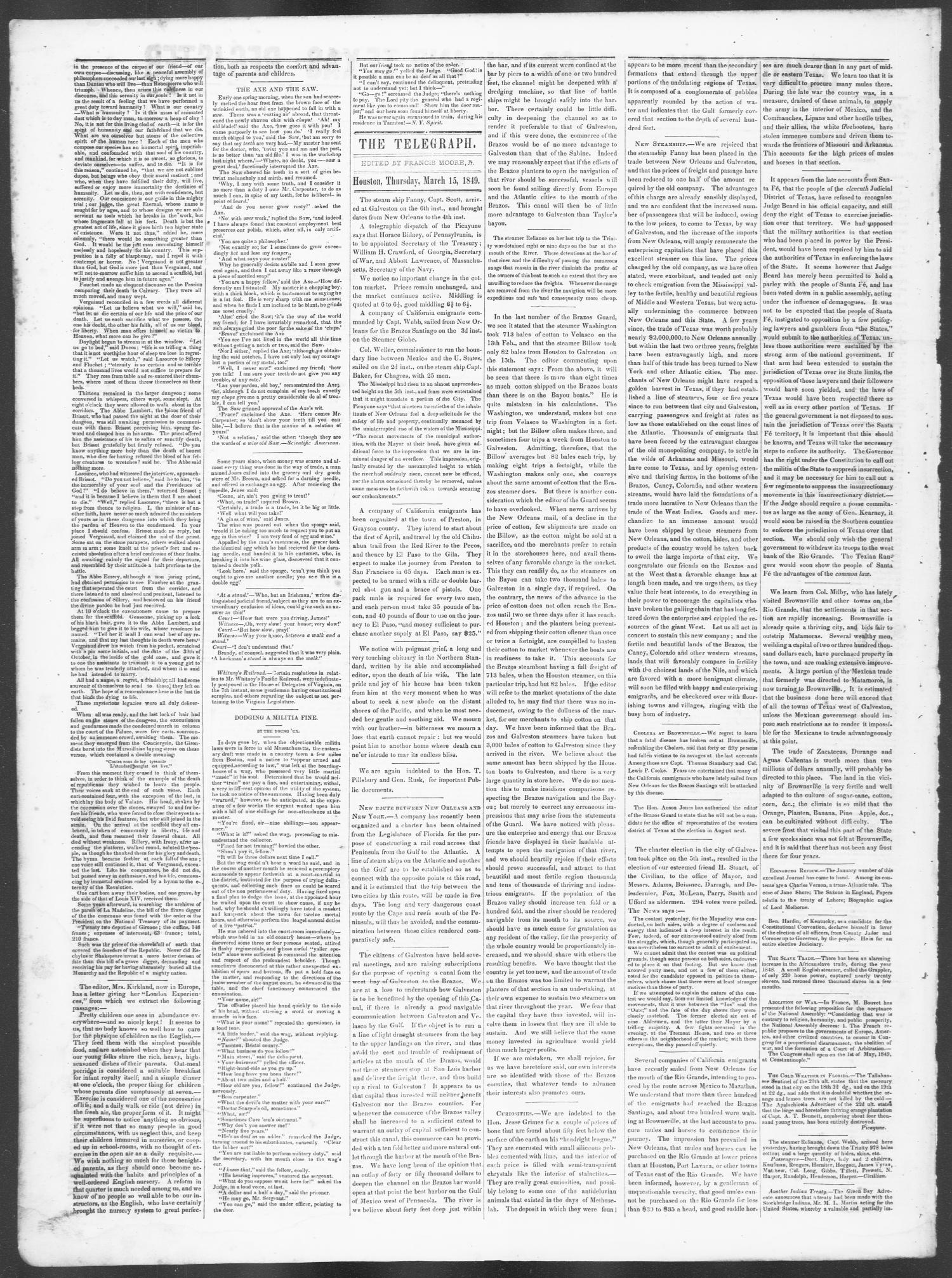 Democratic Telegraph and Texas Register (Houston, Tex.), Vol. 14, No. 11, Ed. 1, Thursday, March 15, 1849
                                                
                                                    [Sequence #]: 2 of 4
                                                