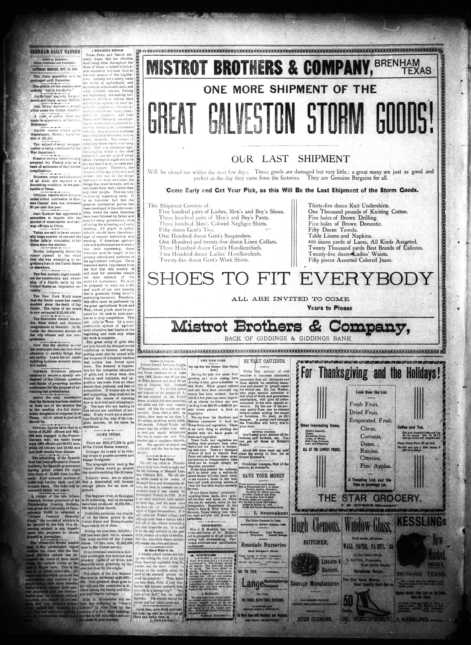 Brenham Daily Banner. (Brenham, Tex.), Vol. 25, No. 261, Ed. 1 Saturday, November 10, 1900
                                                
                                                    [Sequence #]: 2 of 4
                                                