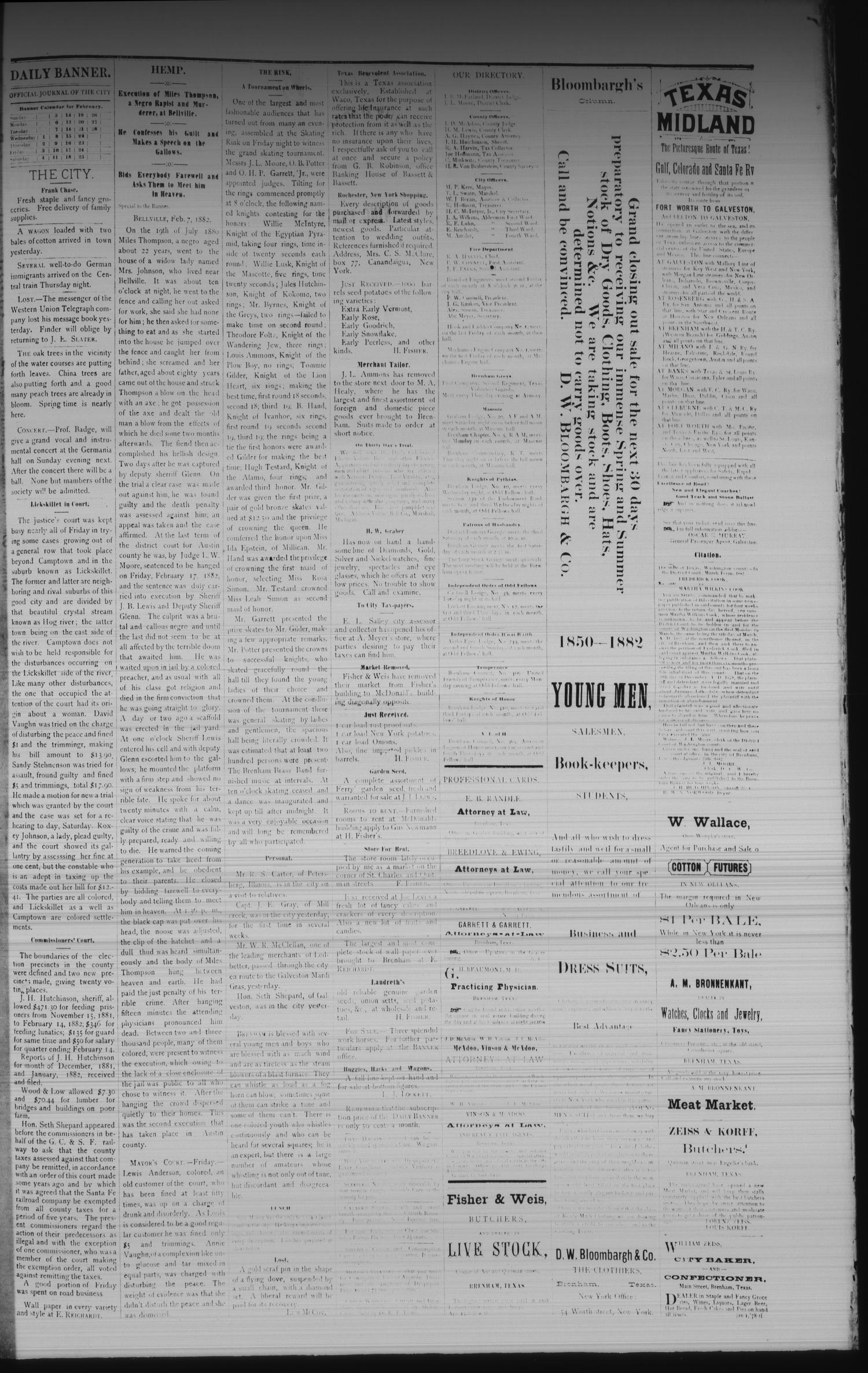 Brenham Daily Banner. (Brenham, Tex.), Vol. 7, No. 42, Ed. 1 Saturday, February 18, 1882
                                                
                                                    [Sequence #]: 3 of 4
                                                