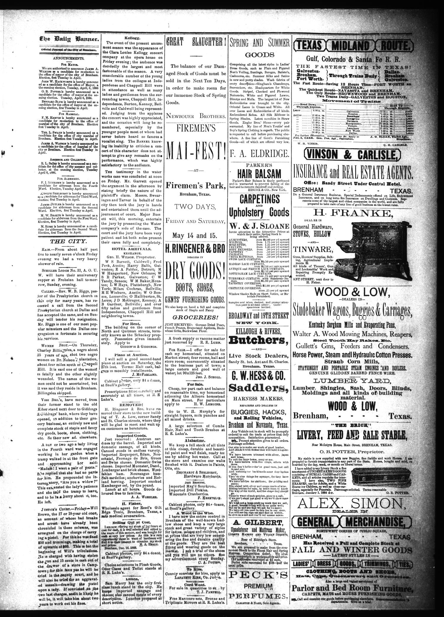 Brenham Daily Banner. (Brenham, Tex.), Vol. 11, No. 73, Ed. 1 Saturday, March 27, 1886
                                                
                                                    [Sequence #]: 3 of 4
                                                