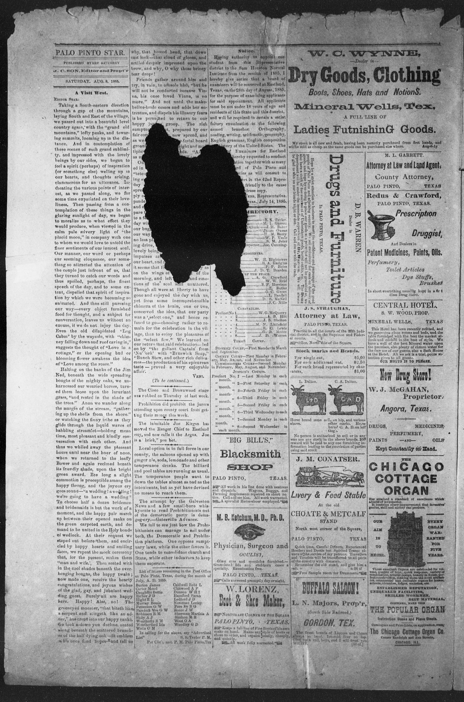 The Palo Pinto Star (Palo Pinto, Tex.), Vol. 7, No. 8, Ed. 1, Saturday, August 8, 1885
                                                
                                                    [Sequence #]: 2 of 4
                                                