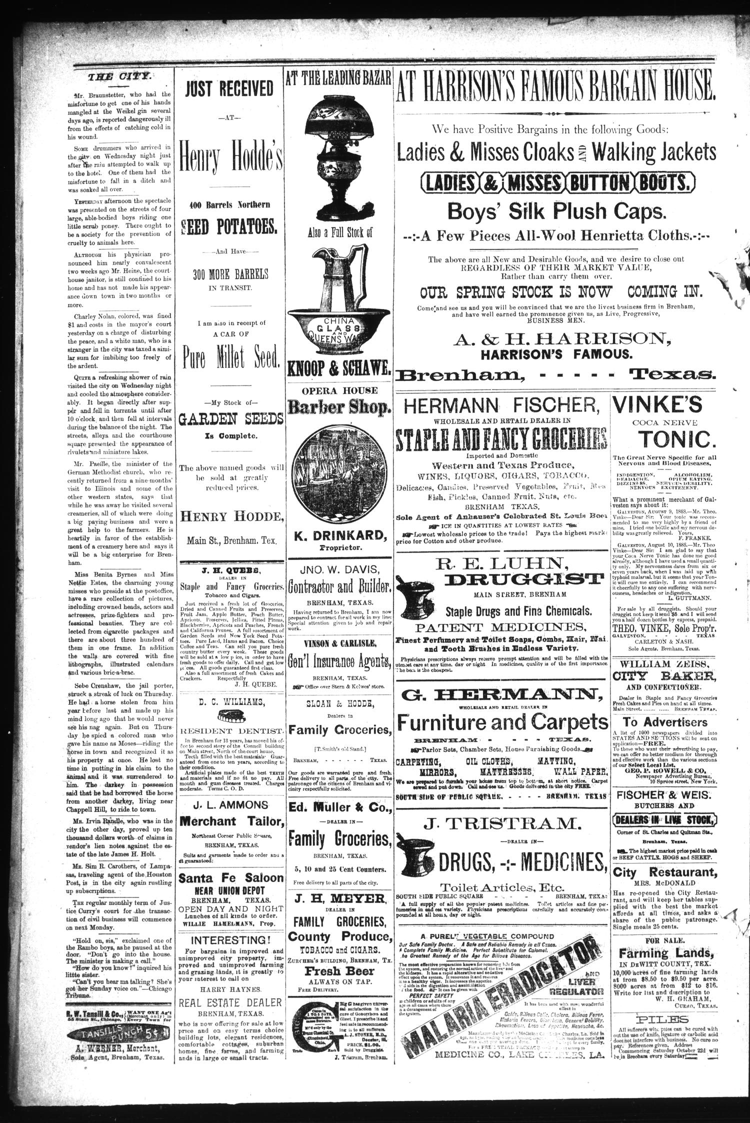 Brenham Daily Banner. (Brenham, Tex.), Vol. 14, No. 22, Ed. 1 Friday, January 25, 1889
                                                
                                                    [Sequence #]: 4 of 4
                                                