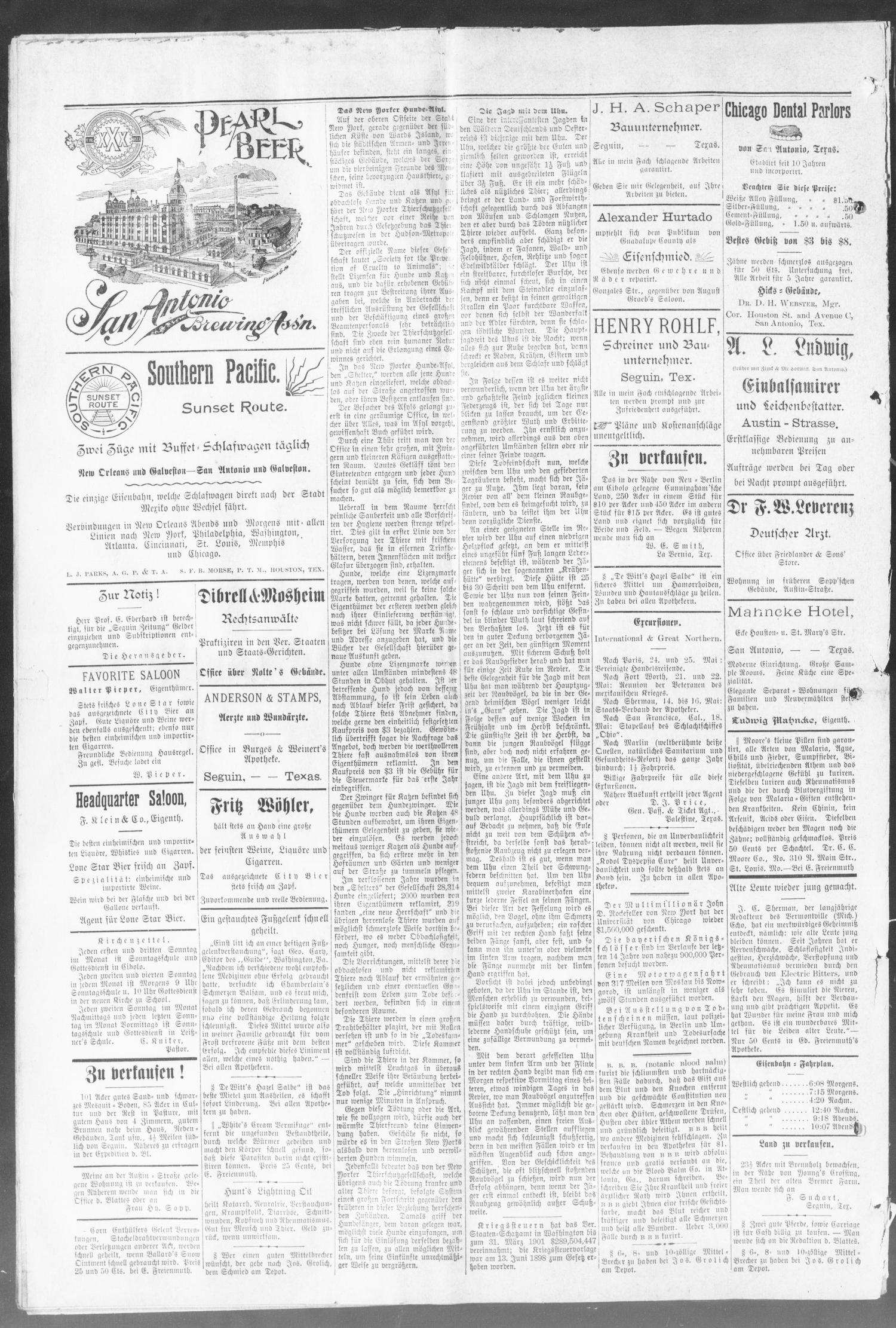 Seguin Zeitung. (Seguin, Tex.), Vol. 10, No. 42, Ed. 1 Thursday, May 23, 1901
                                                
                                                    [Sequence #]: 2 of 8
                                                