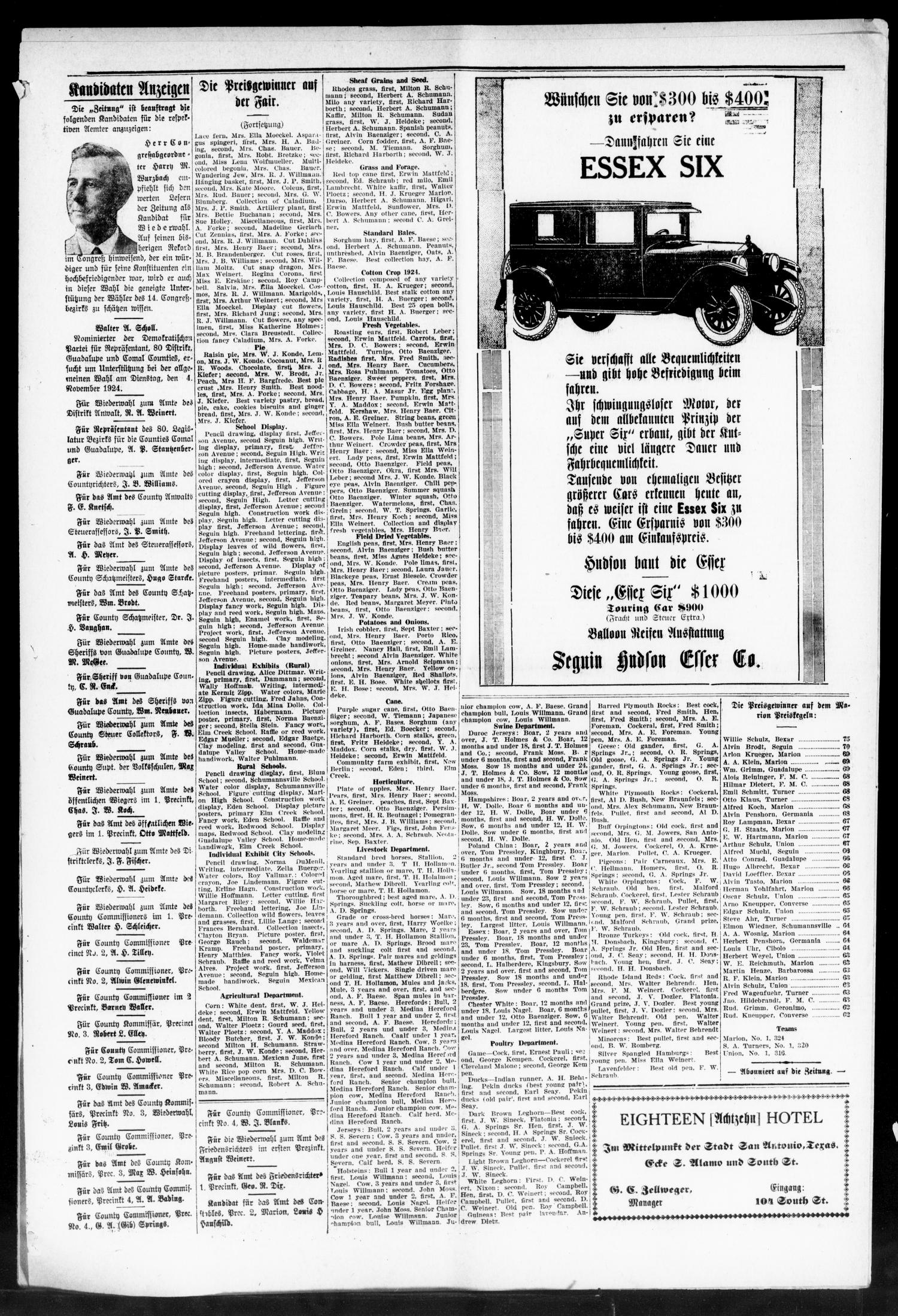 Seguiner Zeitung. (Seguin, Tex.), Vol. 34, No. 9, Ed. 1 Thursday, October 23, 1924
                                                
                                                    [Sequence #]: 7 of 10
                                                