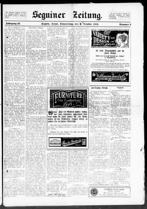 Seguiner Zeitung. (Seguin, Tex.), Vol. 29, No. 8, Ed. 1 Thursday, October 9, 1919