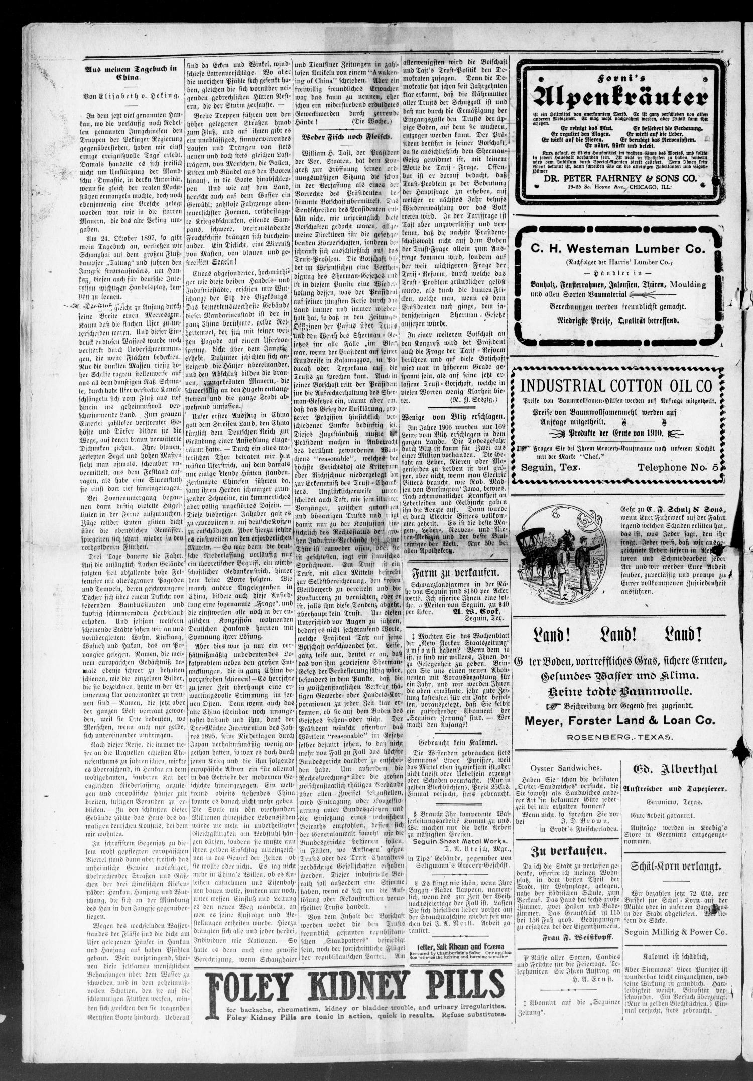 Seguiner Zeitung. (Seguin, Tex.), Vol. 21, No. 17, Ed. 1 Thursday, December 14, 1911
                                                
                                                    [Sequence #]: 2 of 10
                                                