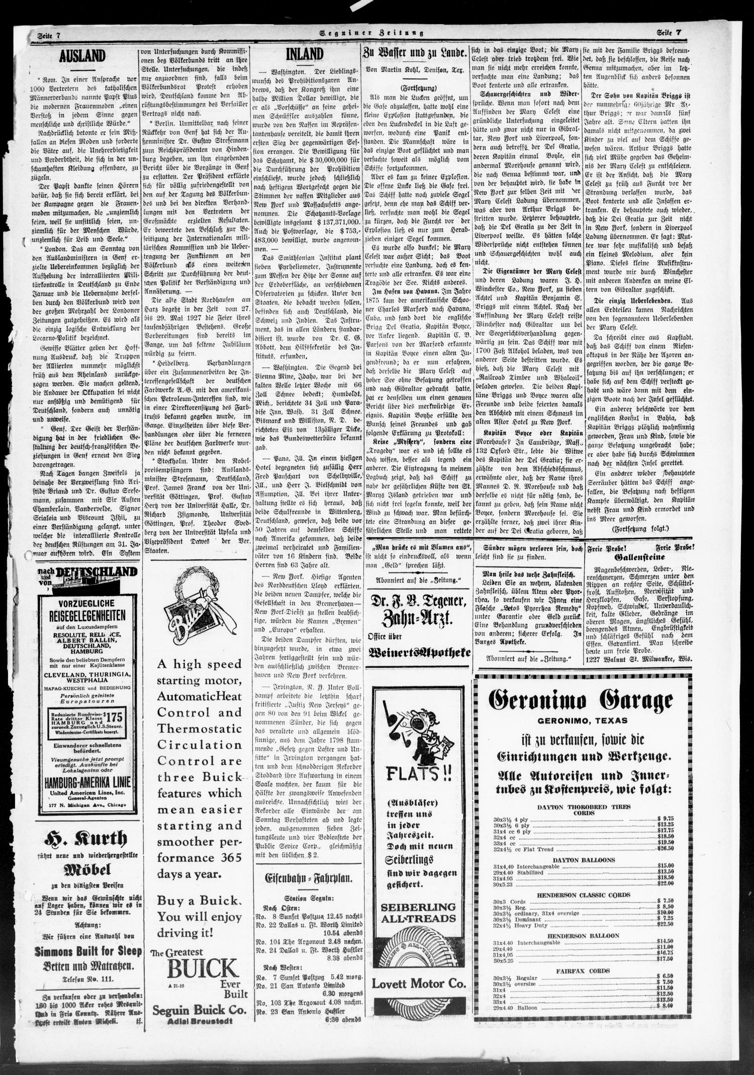 Seguiner Zeitung. (Seguin, Tex.), Vol. 36, No. 18, Ed. 1 Wednesday, December 22, 1926
                                                
                                                    [Sequence #]: 5 of 6
                                                