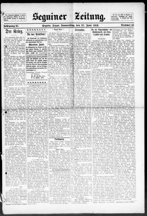 Seguiner Zeitung. (Seguin, Tex.), Vol. 27, No. 45, Ed. 1 Thursday, June 27, 1918