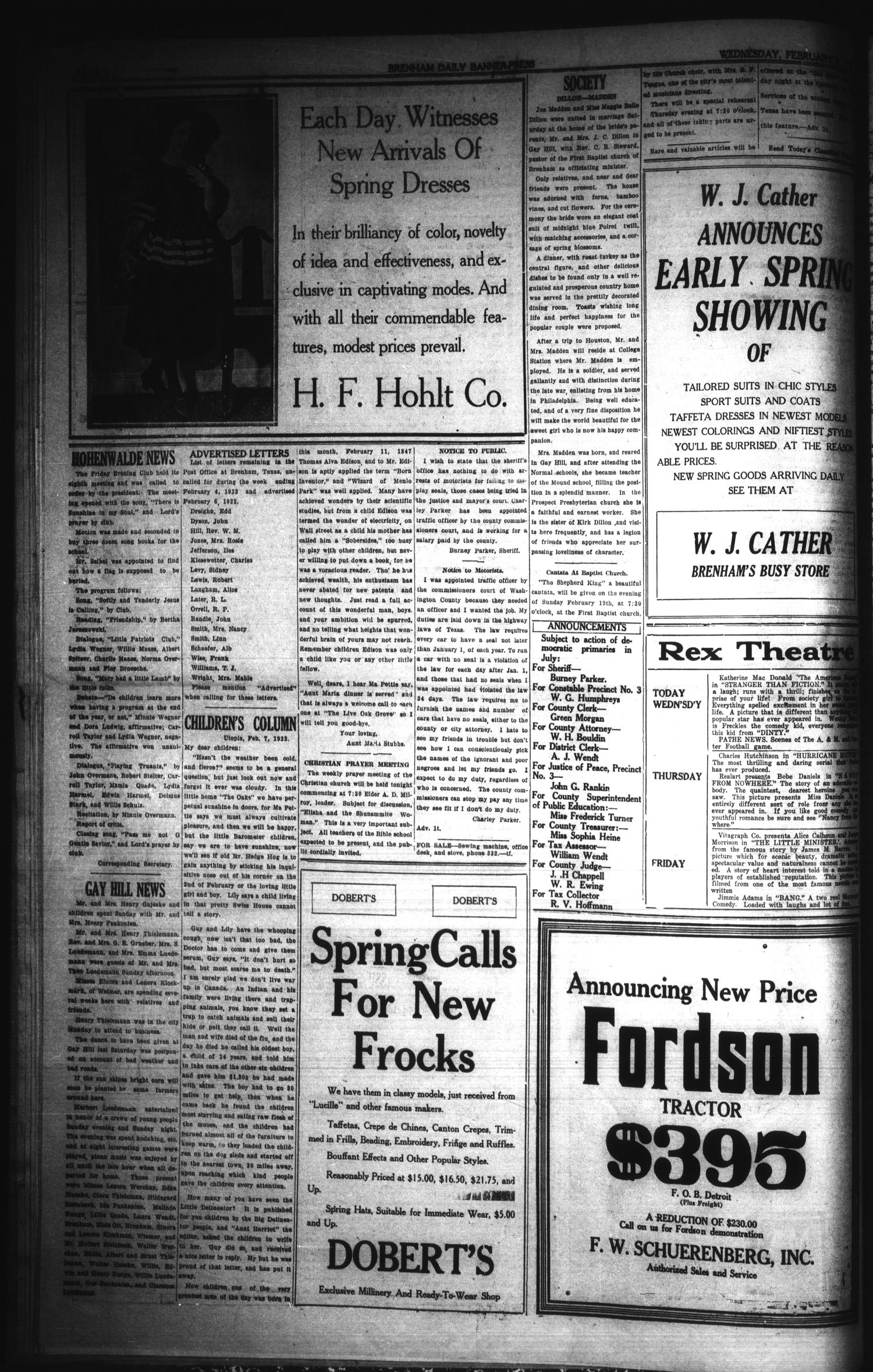 Brenham Daily Banner-Press (Brenham, Tex.), Vol. 38, No. 267, Ed. 1 Wednesday, February 8, 1922
                                                
                                                    [Sequence #]: 4 of 4
                                                