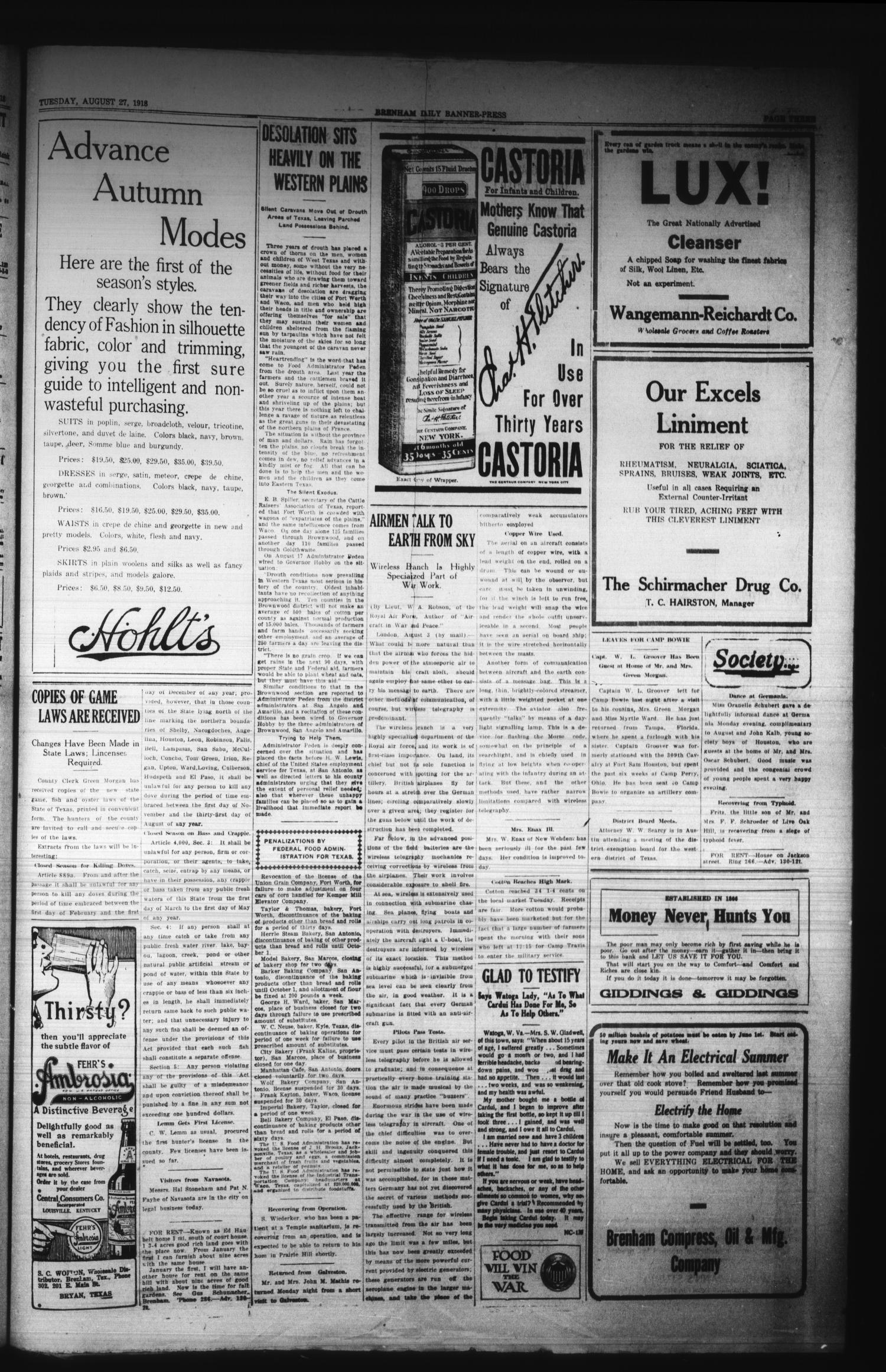 Brenham Daily Banner-Press (Brenham, Tex.), Vol. 35, No. 130, Ed. 1 Tuesday, August 27, 1918
                                                
                                                    [Sequence #]: 3 of 4
                                                