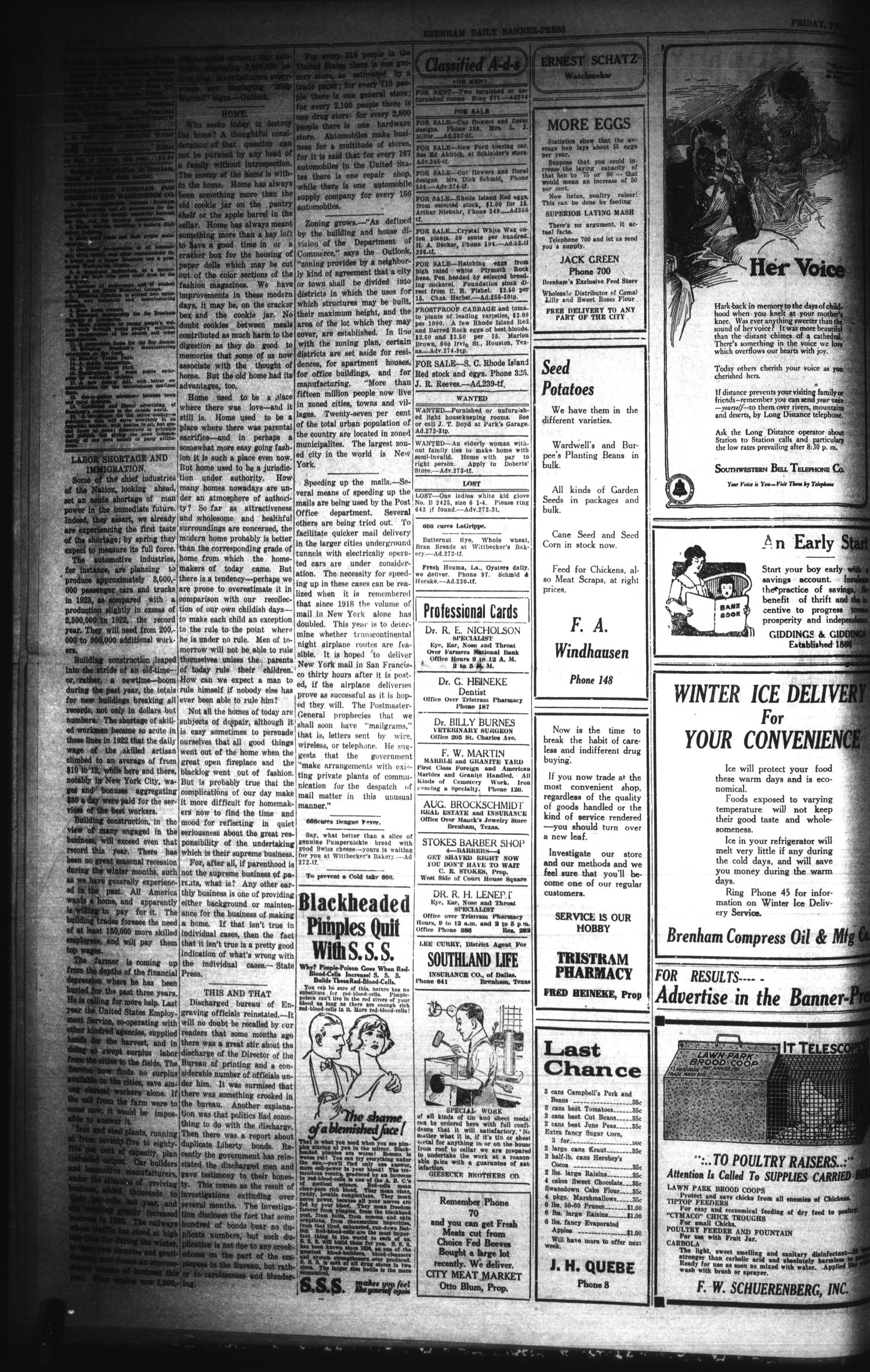 Brenham Daily Banner-Press (Brenham, Tex.), Vol. 39, No. 274, Ed. 1 Friday, February 16, 1923
                                                
                                                    [Sequence #]: 2 of 4
                                                