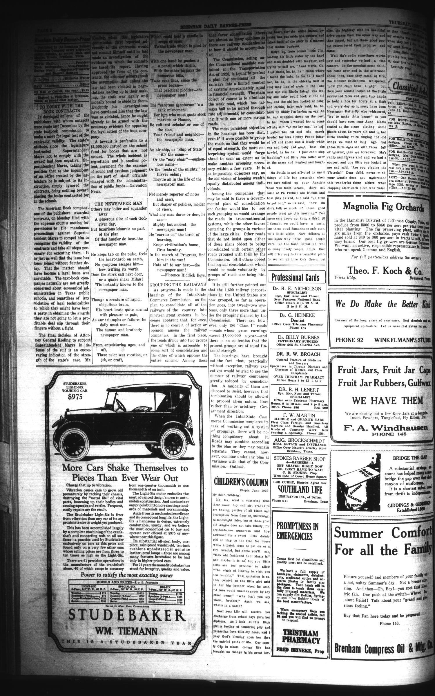 Brenham Daily Banner-Press (Brenham, Tex.), Vol. 40, No. 61, Ed. 1 Thursday, June 7, 1923
                                                
                                                    [Sequence #]: 2 of 4
                                                