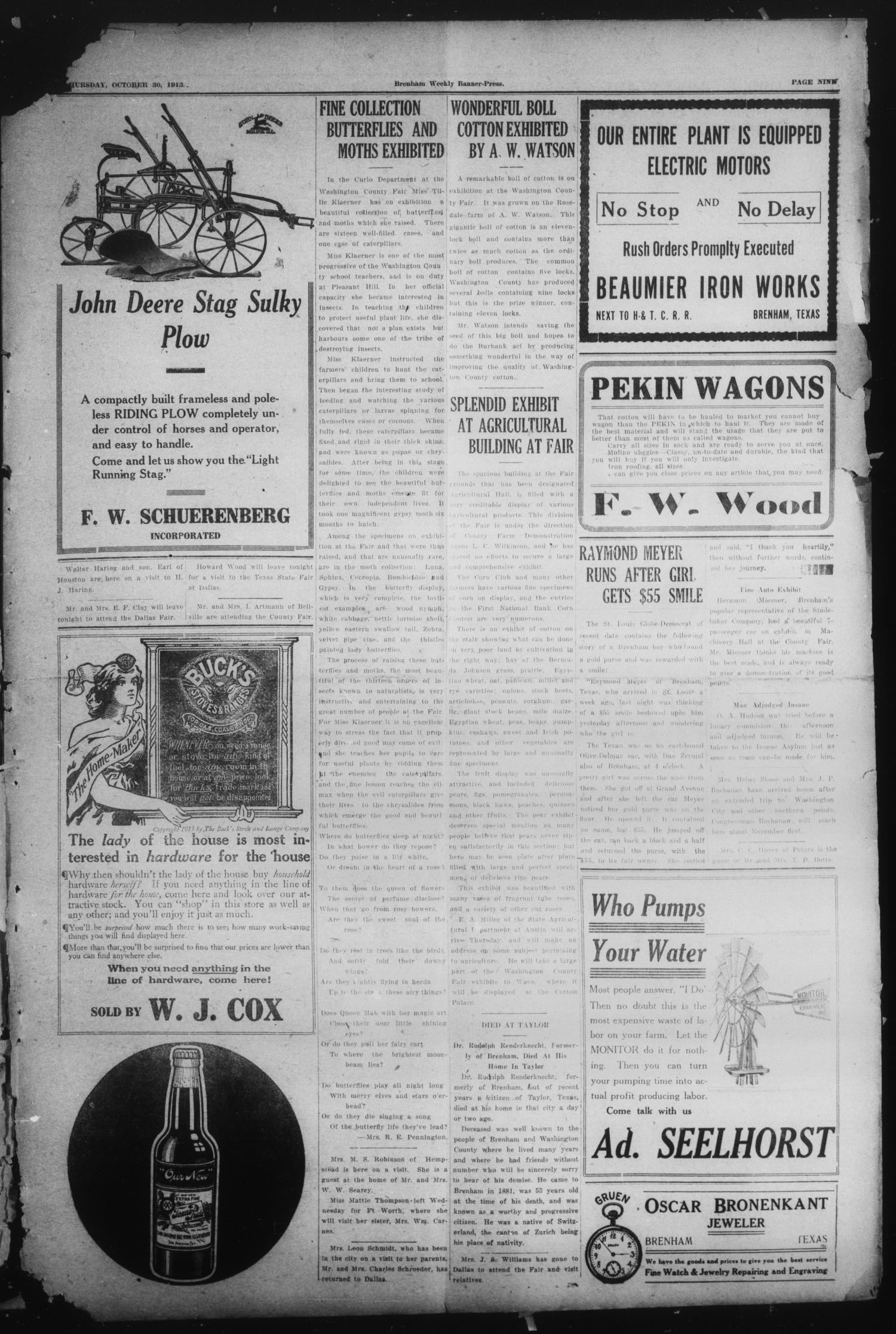 Brenham Weekly Banner-Press (Brenham, Tex.), Vol. 47, No. 40, Ed. 1 Thursday, October 30, 1913
                                                
                                                    [Sequence #]: 9 of 16
                                                