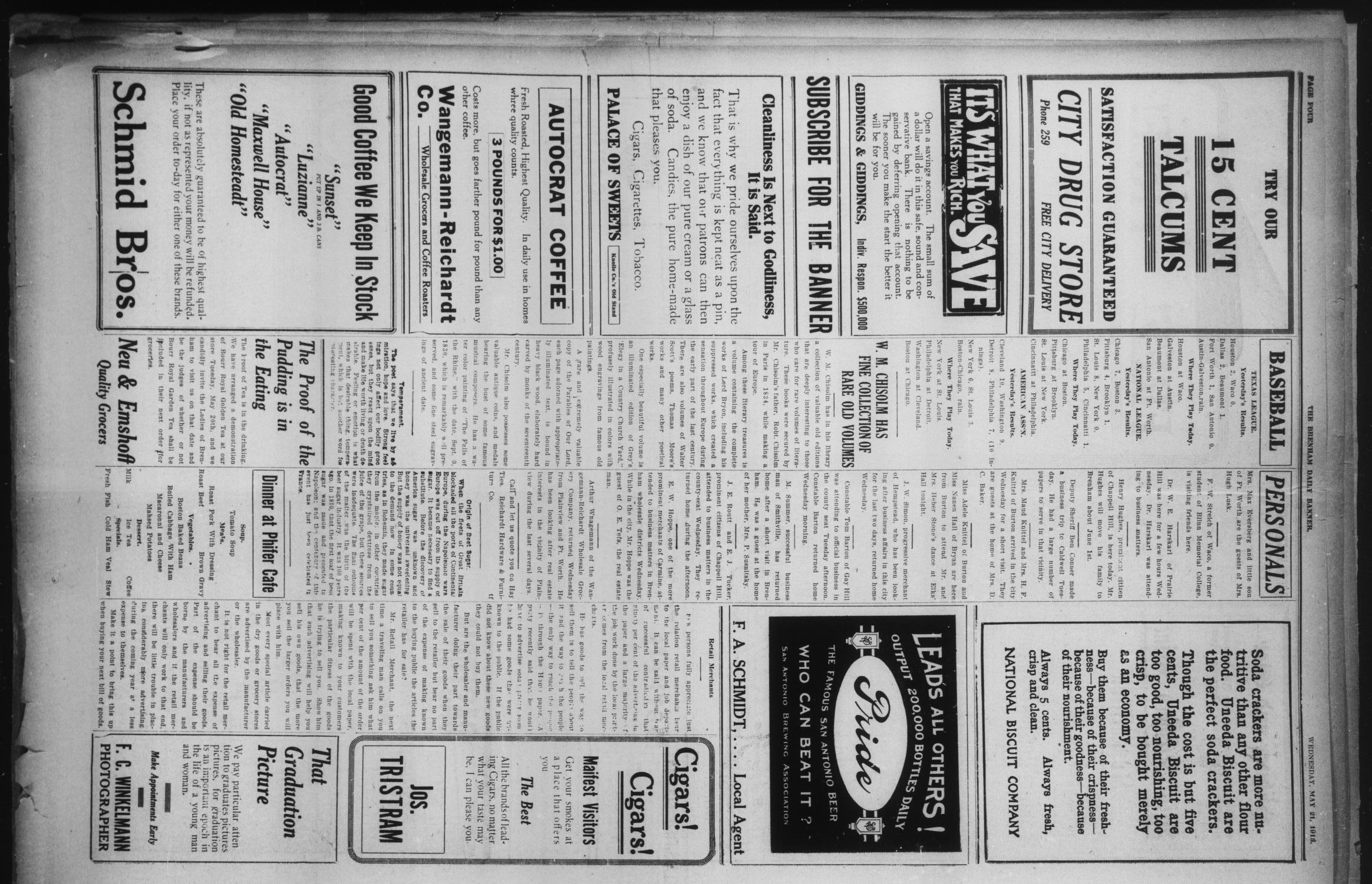 Brenham Daily Banner (Brenham, Tex.), Vol. 30, No. 46, Ed. 1 Wednesday, May 21, 1913
                                                
                                                    [Sequence #]: 4 of 8
                                                