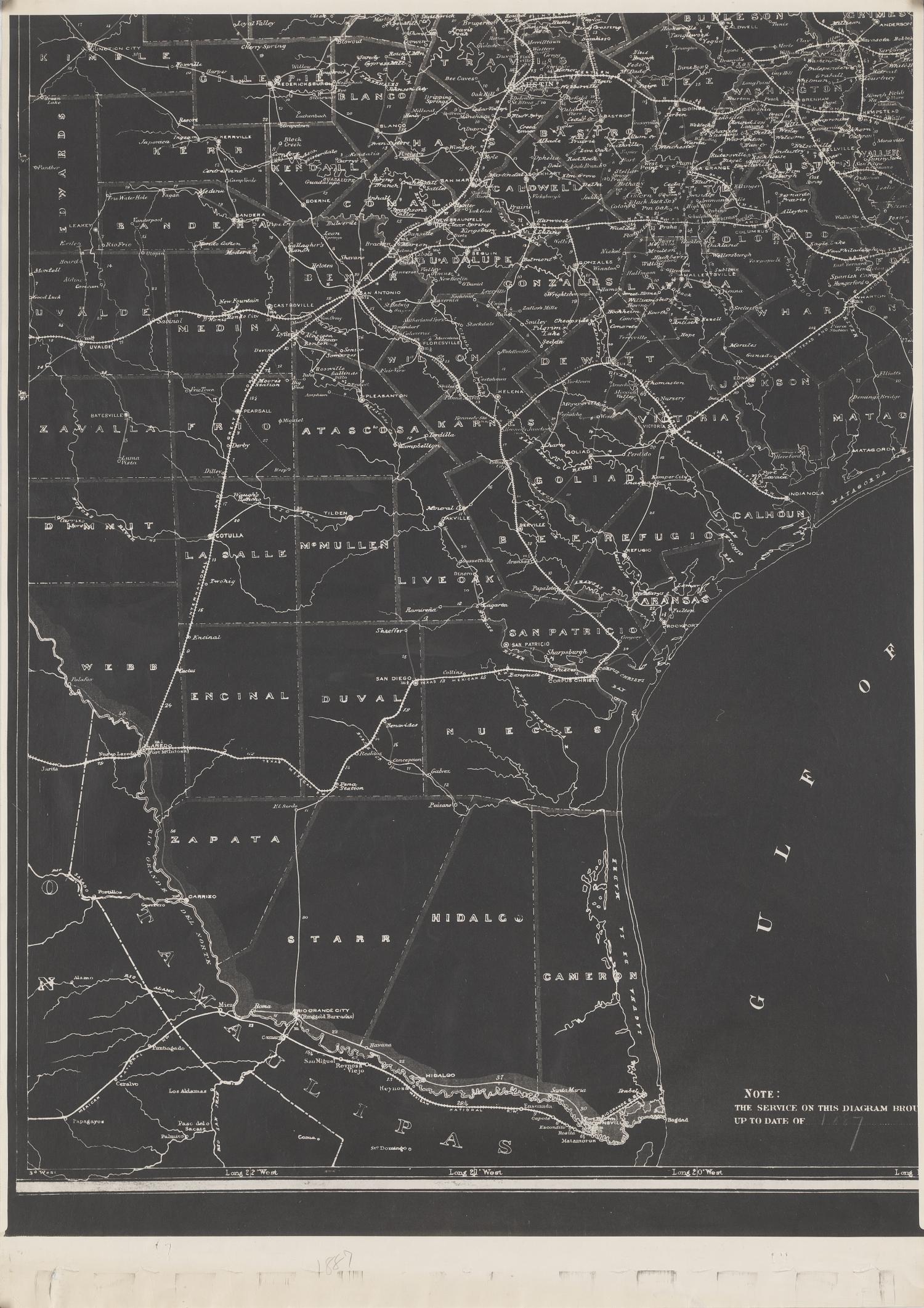 Post Route Map of the State of Texas with Adjacent Parts of Louisiana, Arkansas, Indian Territory and the Republic of Mexico 1887 (6).
                                                
                                                    [Sequence #]: 1 of 1
                                                