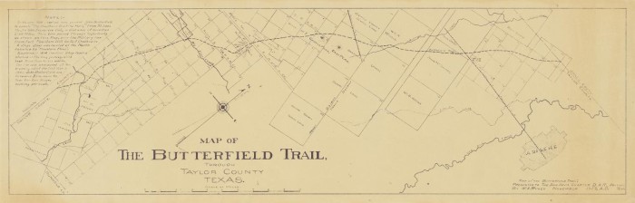 Map of the Butterfield Trail, Through Taylor County, Texas