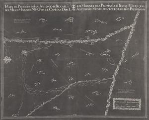 Primary view of object titled 'Mapa del Presidio de San Antonio de Bexar: sus Misiones de la Provinsia de Texas, Fecho en 24 del Mes de Marzo de 1764'.