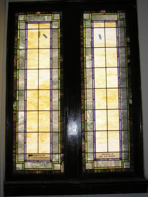 Primary view of object titled '[Photograph of Stained Glass Windows in St. James Methodist Church]'.