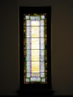 Primary view of object titled '[Photograph of Stained Glass Window in St. James Methodist Church]'.