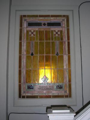 Primary view of object titled '[Photograph of Stained Glass Window in St. John's Methodist Church]'.