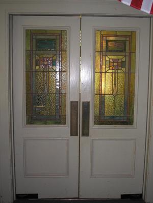 Primary view of object titled '[Photograph of Doors in St. John's Methodist Church]'.