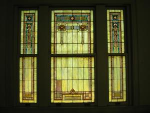 Primary view of object titled '[Photograph of Stained Glass Windows in St. John's Methodist Church]'.