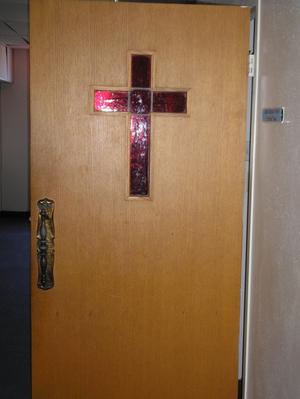 Primary view of object titled '[Photograph of Door in St. John's Methodist Church]'.
