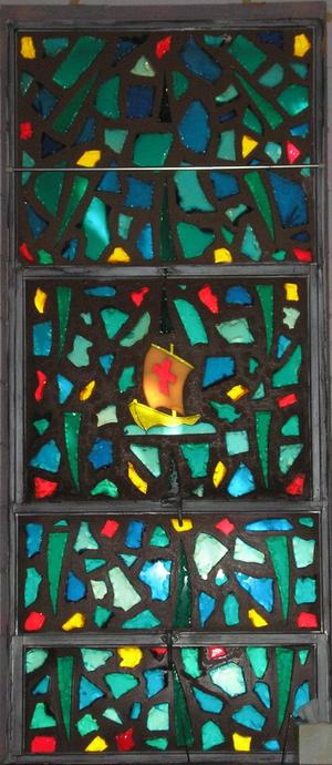 Primary view of object titled '[Photograph of Stained Glass Window in Trinity Methodist Church]'.
