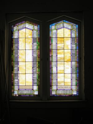 Primary view of object titled '[Photograph of Stained Glass Windows in St. James Methodist Church]'.