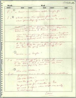 Primary view of object titled '[Teacher's Daily Lesson Plan Sheet about the Depression]'.