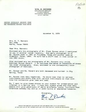 [Letter from Wm. F. Dukes to Mrs. M. T. Bennett - November 6, 1979]