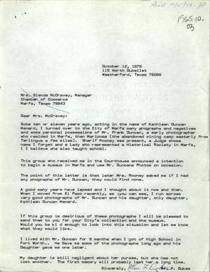 Primary view of object titled '[Letter from Wm. F. Dukes to Mrs. Glenda McCravey - October 12, 1979]'.