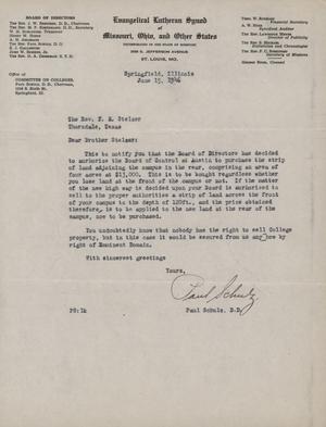 Primary view of object titled '[Letter from Paul Schulz to F. H. Stelzer, June 15, 1946]'.