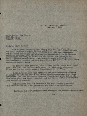 [Letter from Concordia College Board of Control to William Hagen, October 18, 1927]