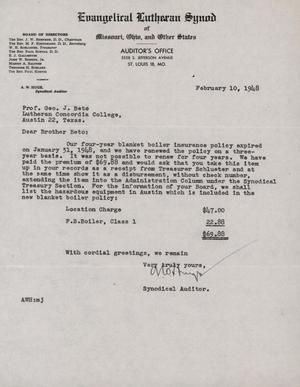 [Letter from A. W. Huge to George Beto, February 10, 1948]